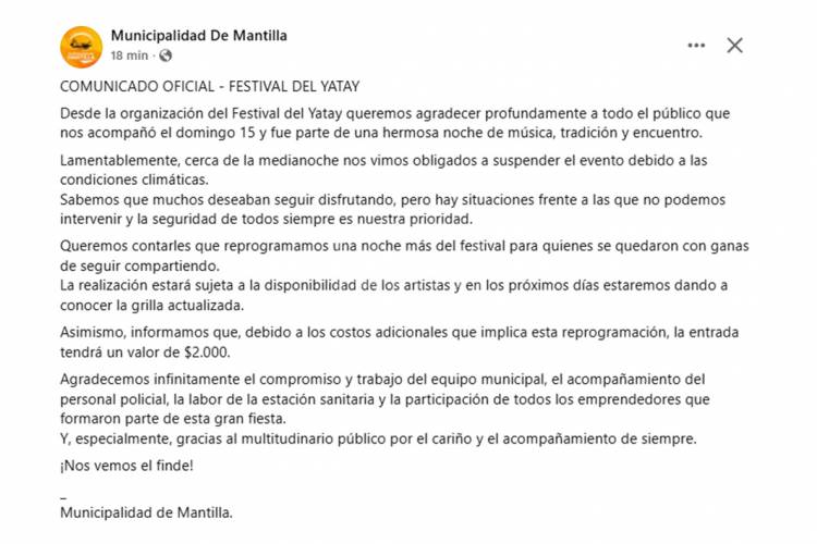 COMUNICADO OFICIAL EN REDES